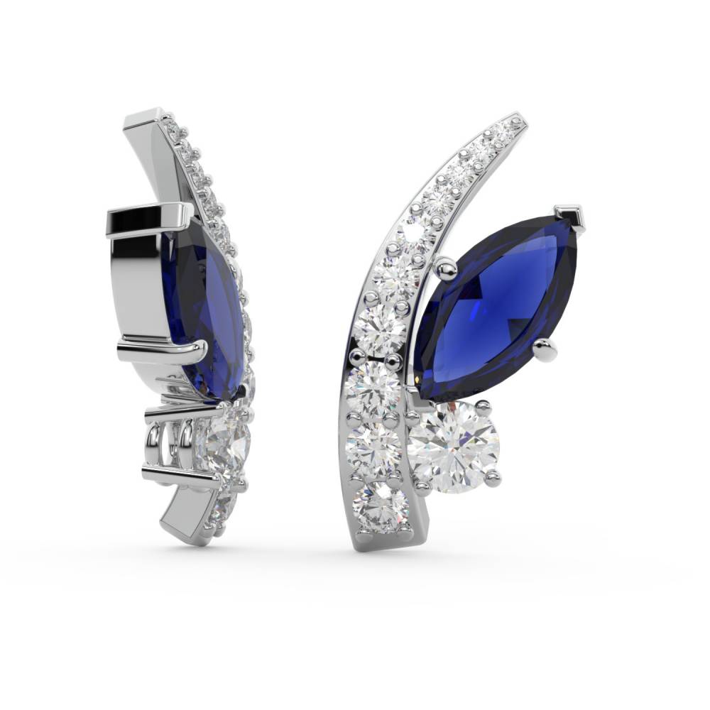 Marquise & Round Blue Sapphire Designer Earrings W