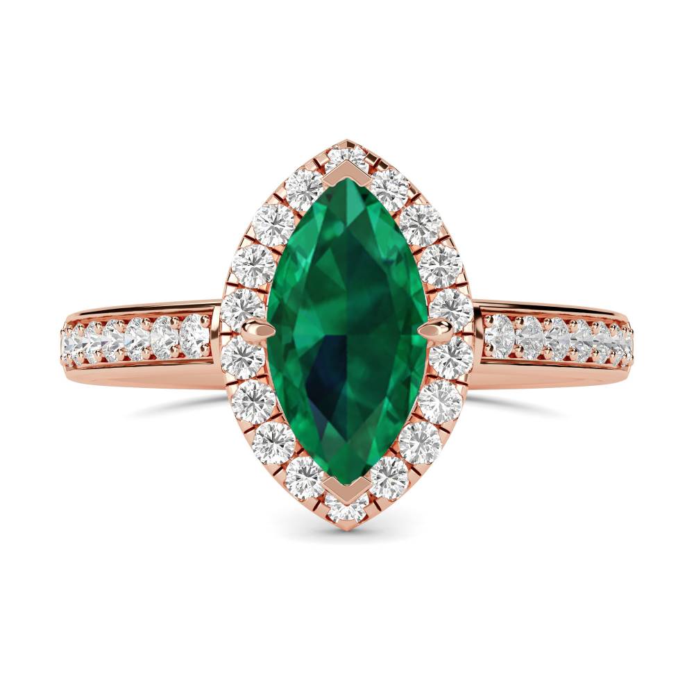 Green Emerald Marquise Shaped Diamond Single Halo Shoulder Set Ring Image