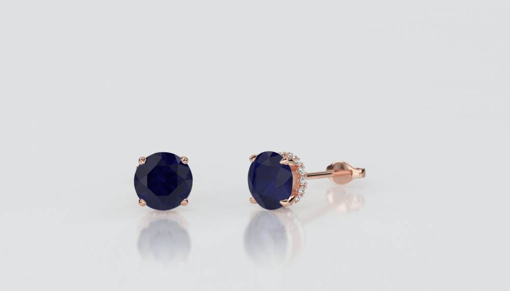 Round Blue Sapphire Diamond Earrings Image