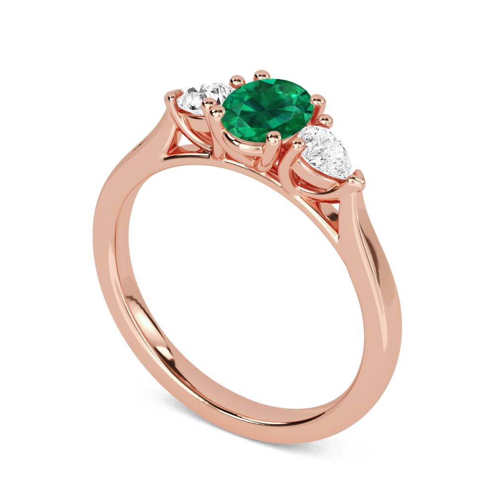 Emerald Green Oval Diamond Trilogy Ring Image