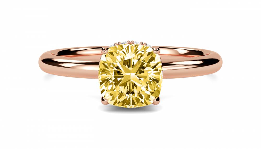 Cushion Yellow Diamond Halo Ring Yellow Gold