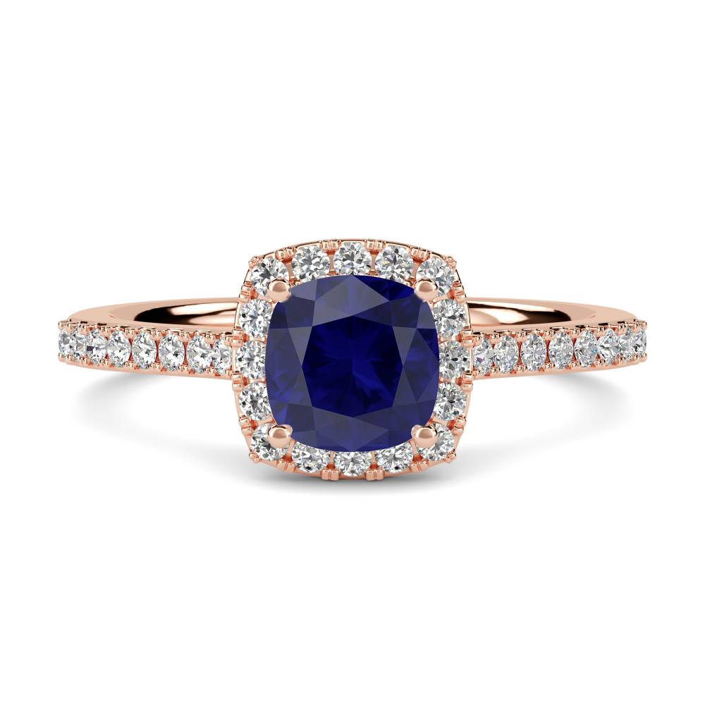 1.05ct Cushion Blue Sapphire & Diamond Halo Ring Image