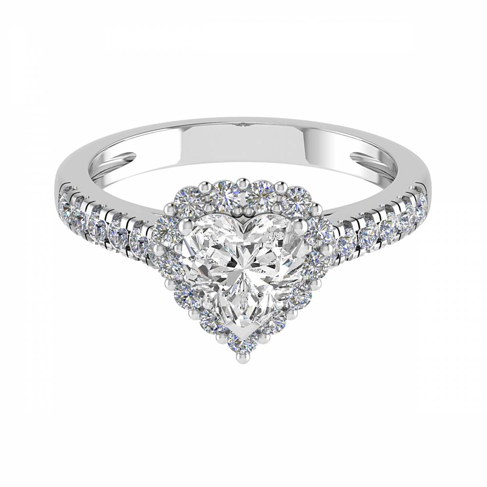 Heart Shaped Diamond Single Halo Shoulder Set Ring Image