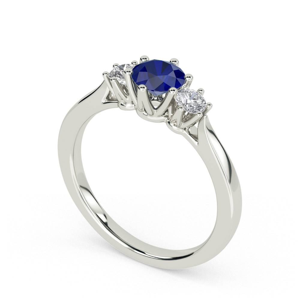 Elegant Blue Sapphire & Diamond Trilogy Ring W