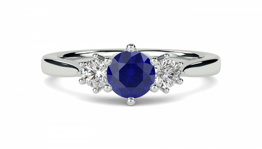 Elegant Blue Sapphire & Diamond Trilogy Ring W