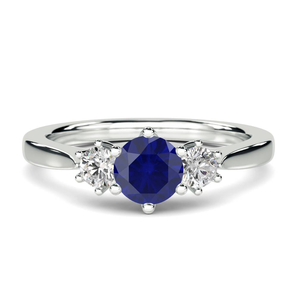 Elegant Blue Sapphire & Diamond Trilogy Ring W