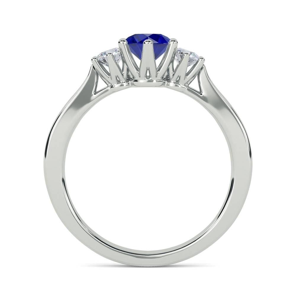 Elegant Blue Sapphire & Diamond Trilogy Ring W