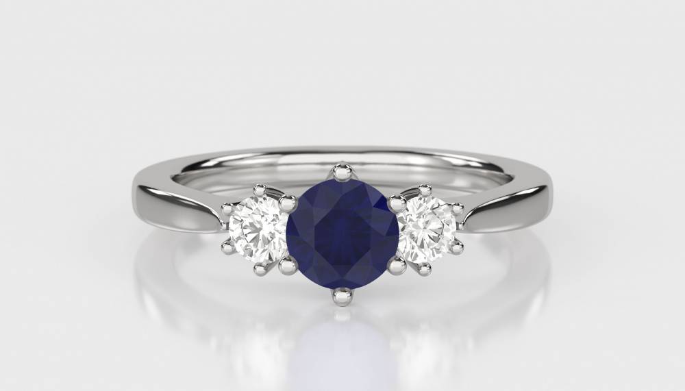 Elegant Blue Sapphire & Diamond Trilogy Ring W