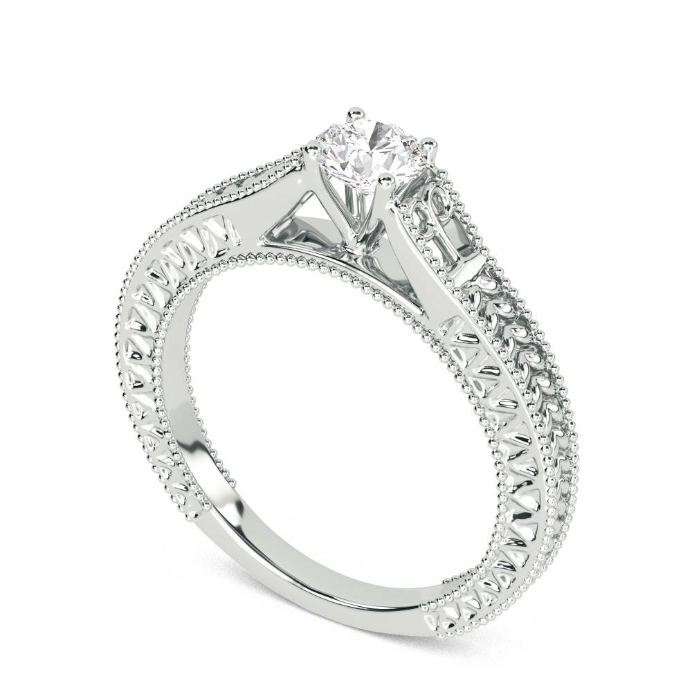 Unique Single Round Diamond Vintage Filgree Style Ring W