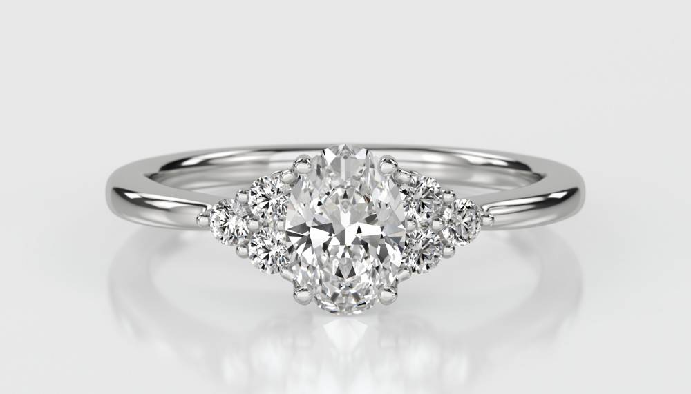 Oval Diamond Side Stone Cluster Ring W