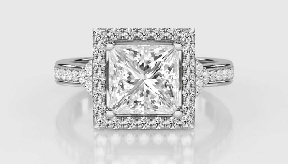 Princess Diamond Single Halo Designer Ring W