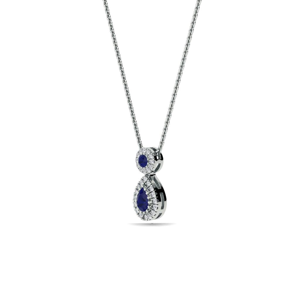 Blue Sapphire and Diamond Halo Drop Pendant W