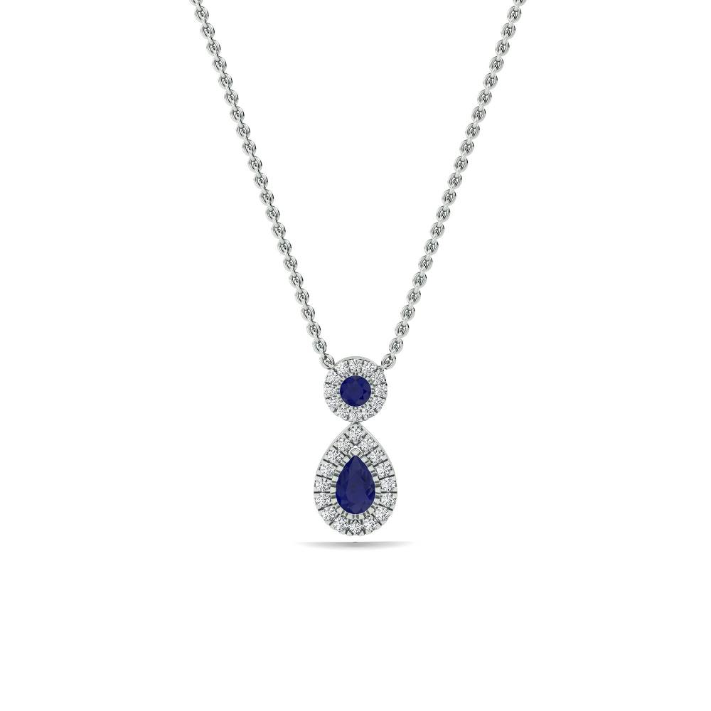 Blue Sapphire and Diamond Halo Drop Pendant W