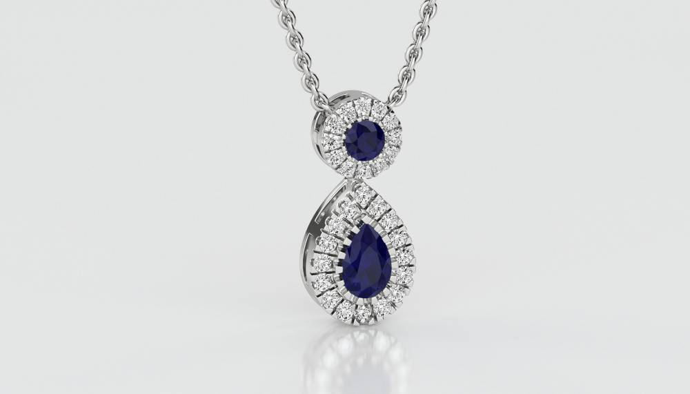 Blue Sapphire and Diamond Halo Drop Pendant W