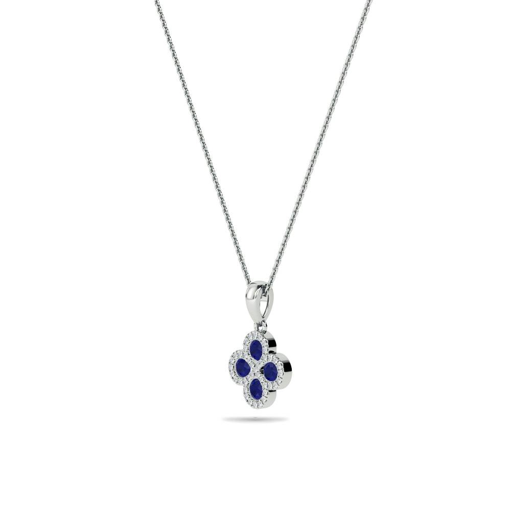 Blue Sapphire & Diamond Halo Clover Pendant W