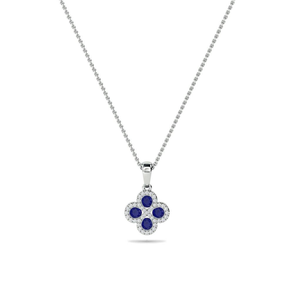 Blue Sapphire & Diamond Halo Clover Pendant W