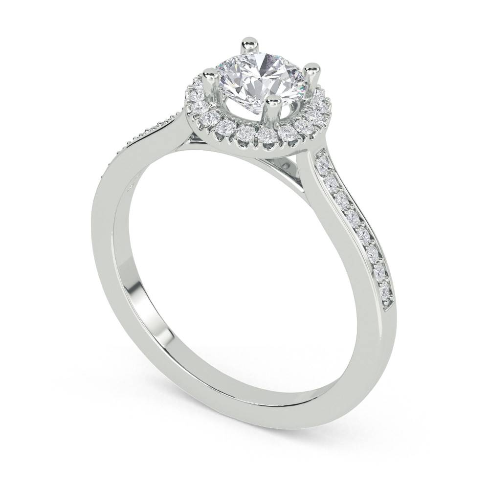 Round Diamond Single Halo Shoulder Set Ring W