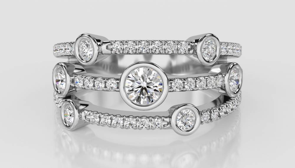 3 Row Round Diamond Bubble Dress Ring W