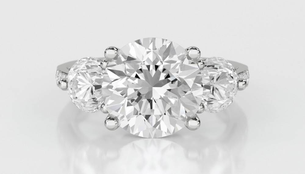 3 Stone Diamond Ring With Shoulder Diamonds Image