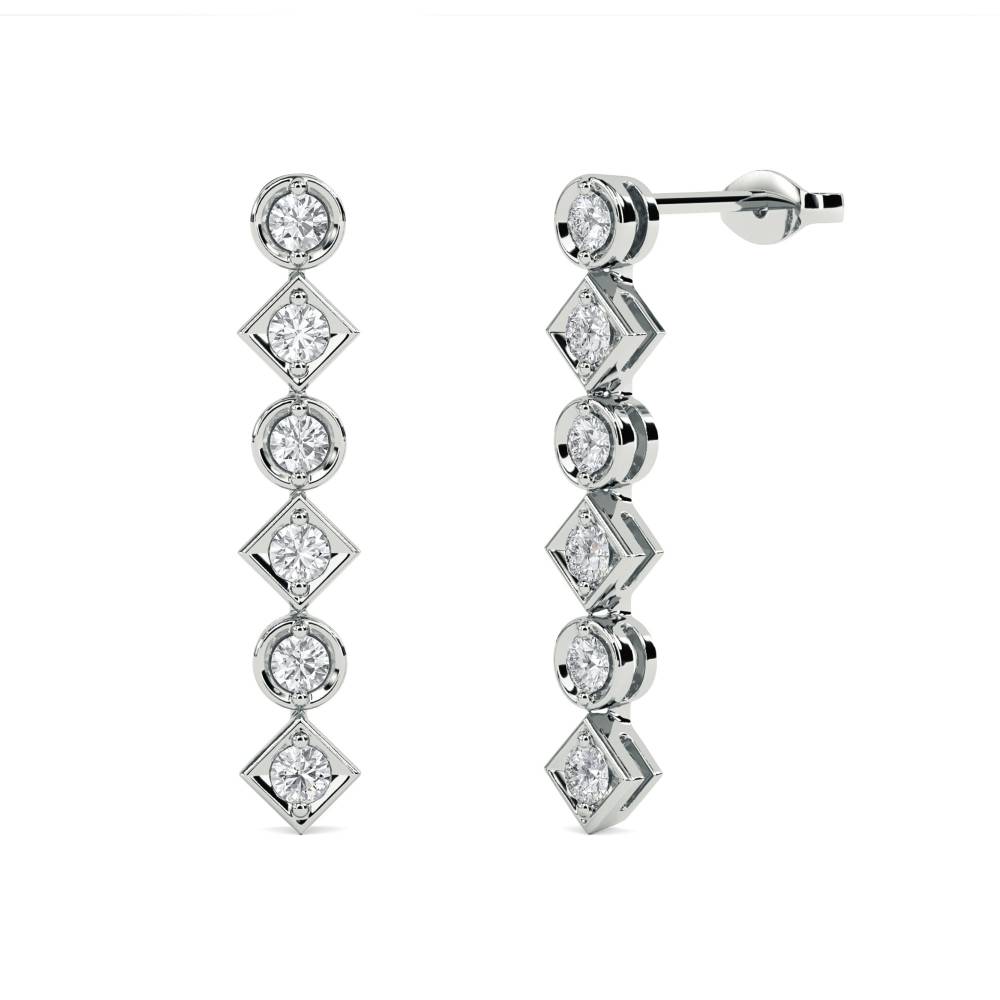 Elegant Round Diamond Drop Earrings set in White Gold