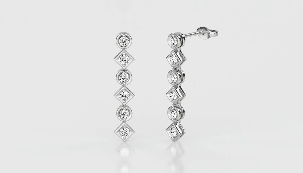 Elegant Round Diamond Drop Earrings set in White Gold