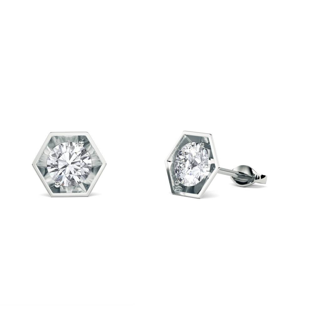 Round Diamond Hexagon Shaped Earrings W