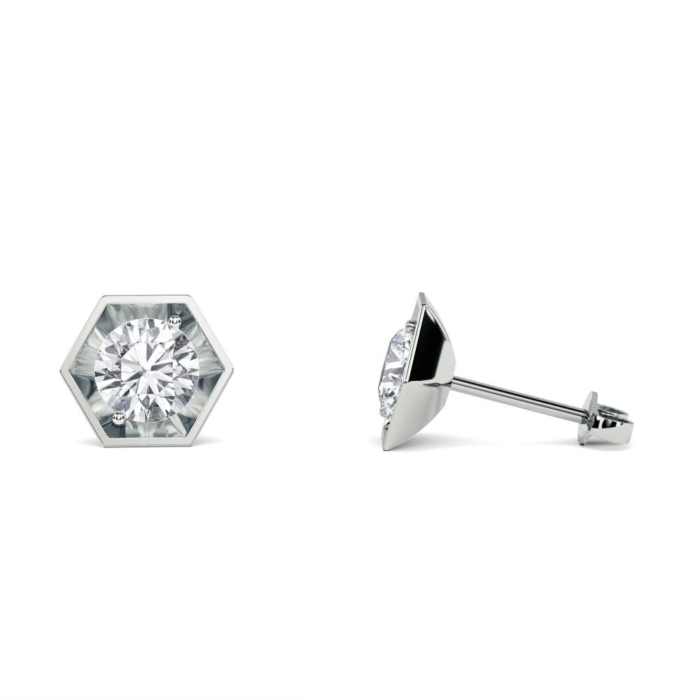 Round Diamond Hexagon Shaped Earrings W