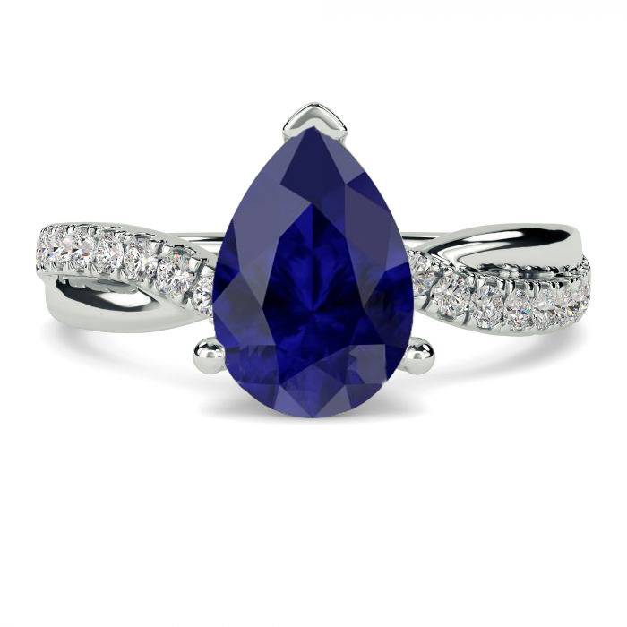 Fancy Blue Sapphire Pear Diamond Shoulder Set Ring F