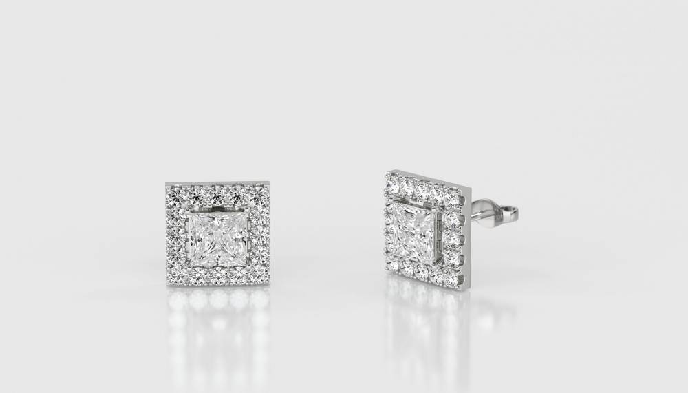 0.30ct Princess Diamond Single Halo Earrings W