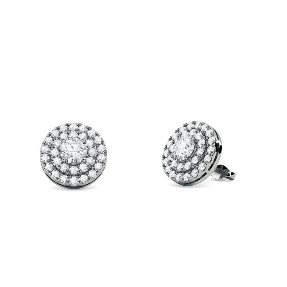 Round Diamond Double Halo Earrings P