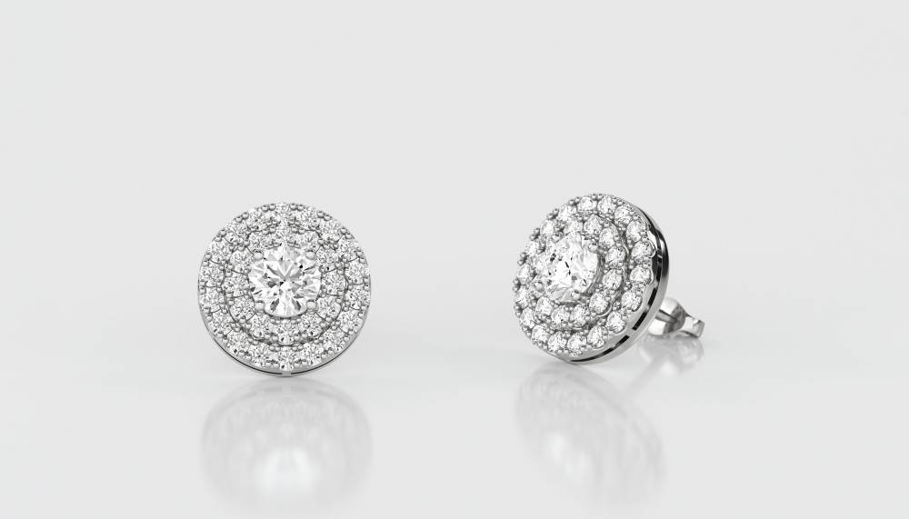 Round Diamond Double Halo Earrings P