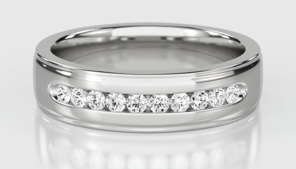 7mm Mens Round Diamond Ring set in White Gold