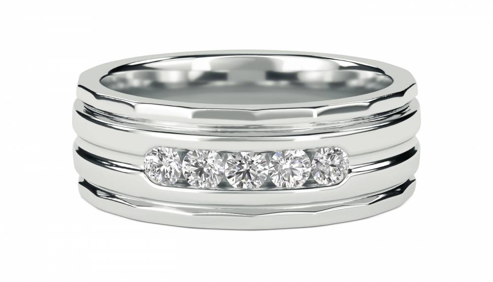 7mm Mens Round Diamond Ring set in White Gold