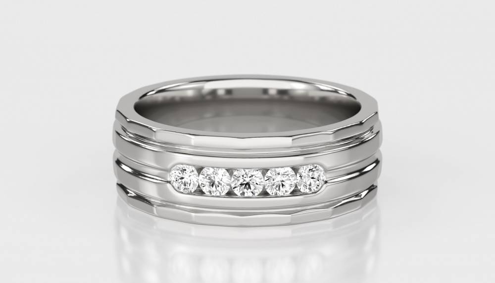 7mm Mens Round Diamond Ring set in White Gold