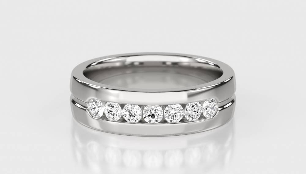 5.5mm Mens Round Diamond Ring set in White Gold