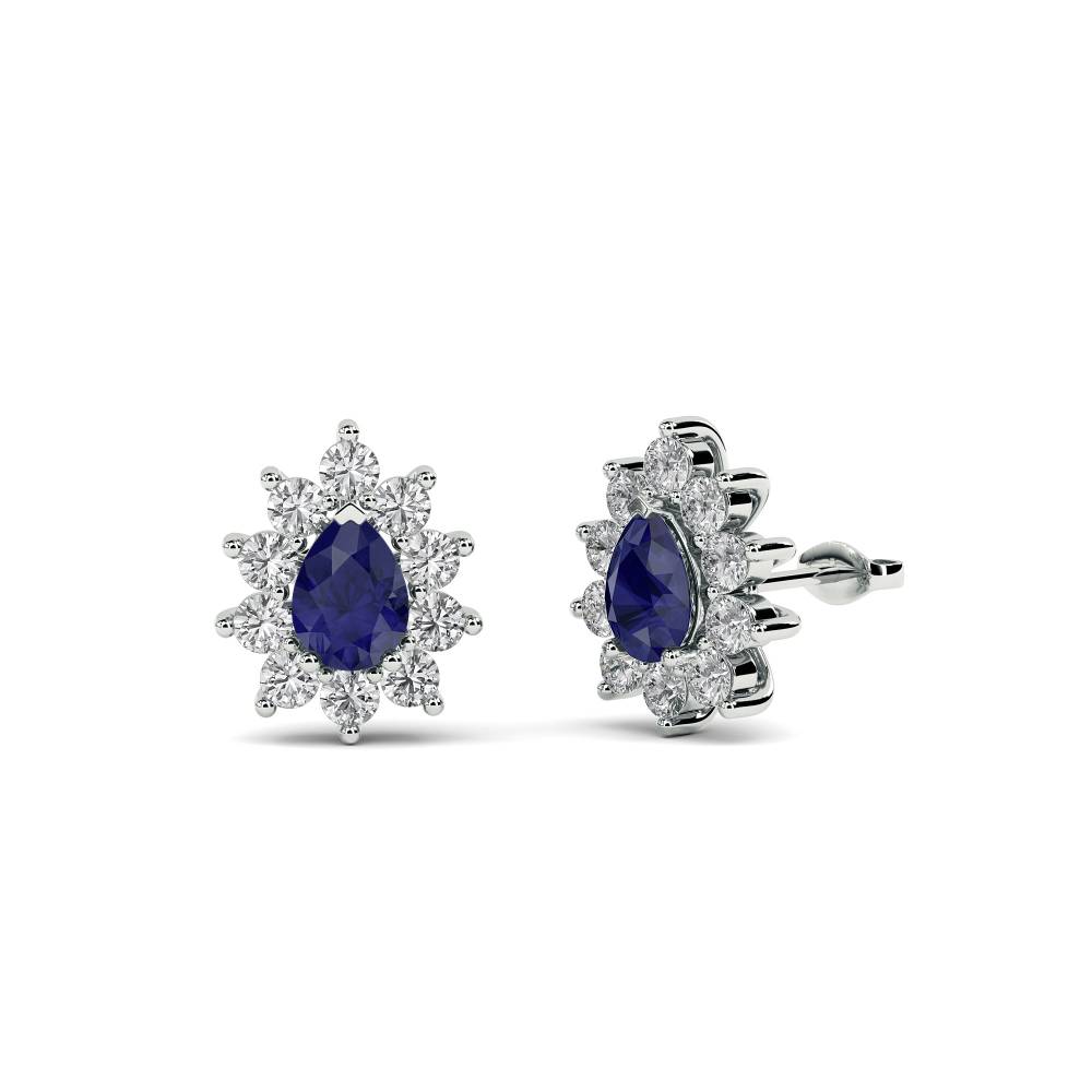 Blue Sapphire & Diamond Cluster Earrings W