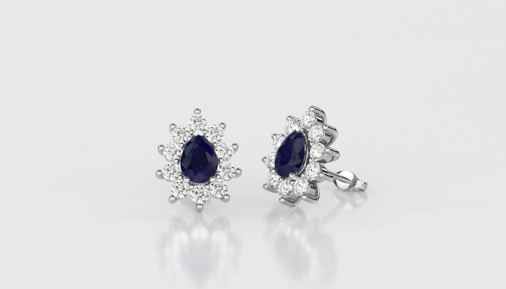 Blue Sapphire & Diamond Cluster Earrings W