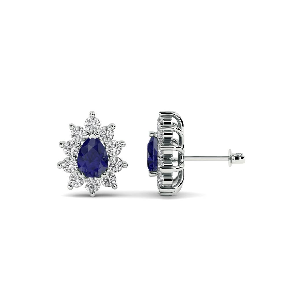 Blue Sapphire & Diamond Cluster Earrings W