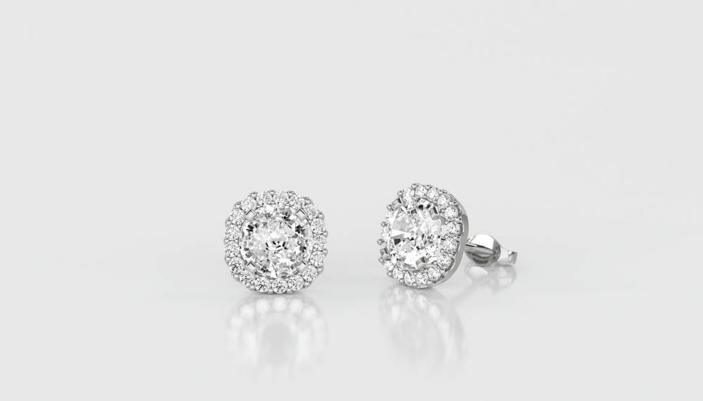 0.75ct Unique Round Diamond Single Halo Earrings W