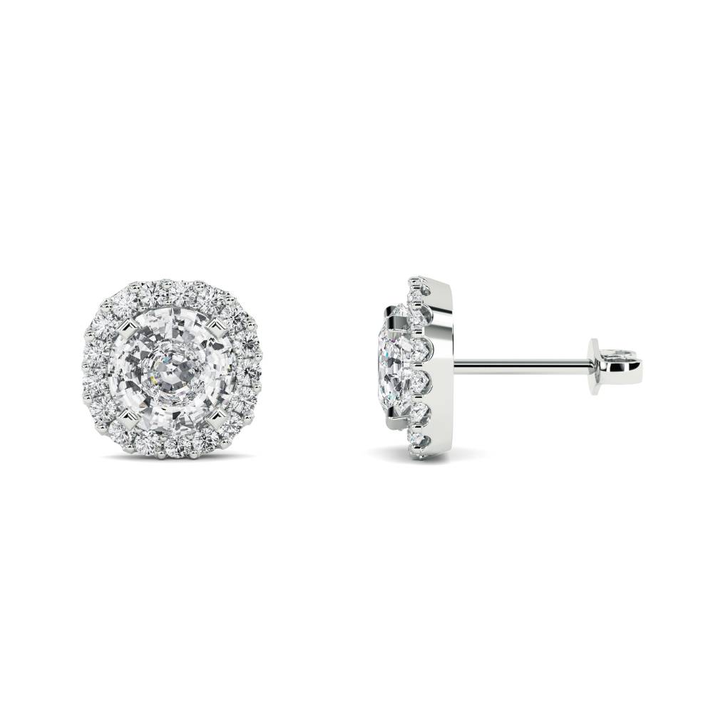 0.75ct Unique Round Diamond Single Halo Earrings W