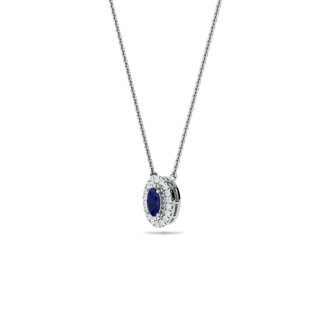 Oval Shaped Blue Sapphire & Diamond Pendant W