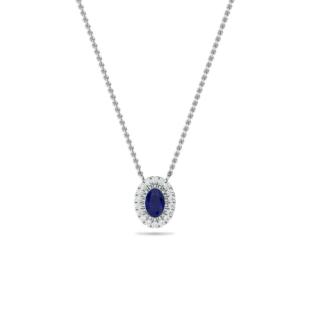 Oval Shaped Blue Sapphire & Diamond Pendant W