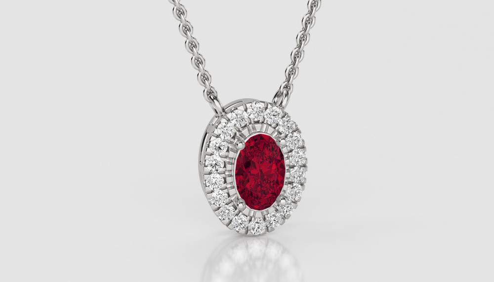 Oval Shaped Ruby & Diamond Pendant W