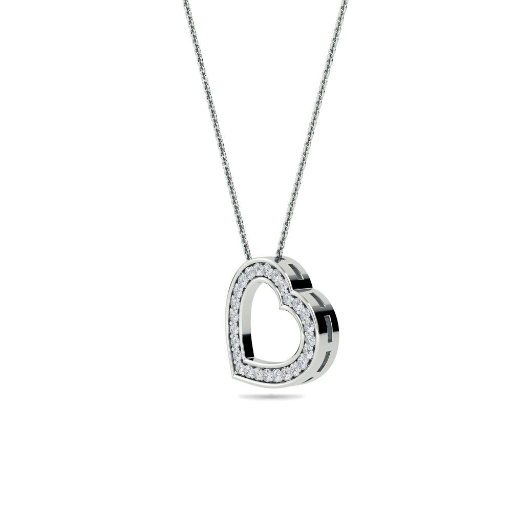 Classic Round Diamond Heart Pendant set in White Gold