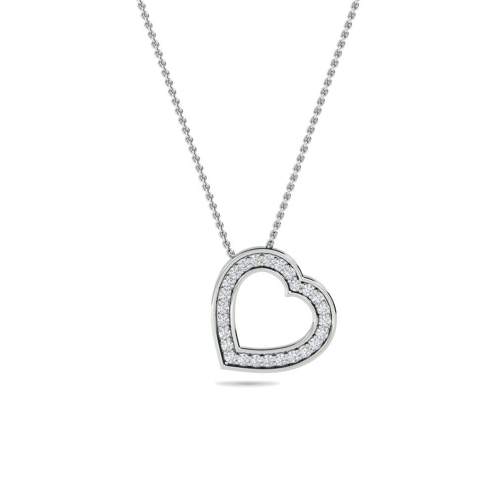 Classic Round Diamond Heart Pendant set in White Gold