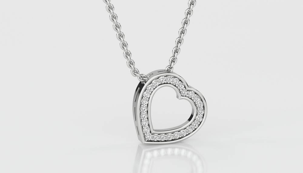 Classic Round Diamond Heart Pendant set in White Gold