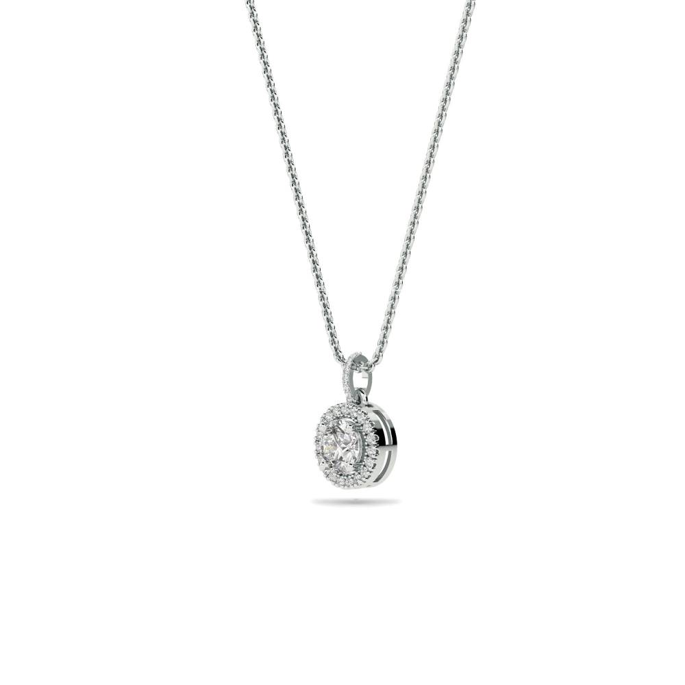 Pave Set Round Diamond Single Halo Pendant W