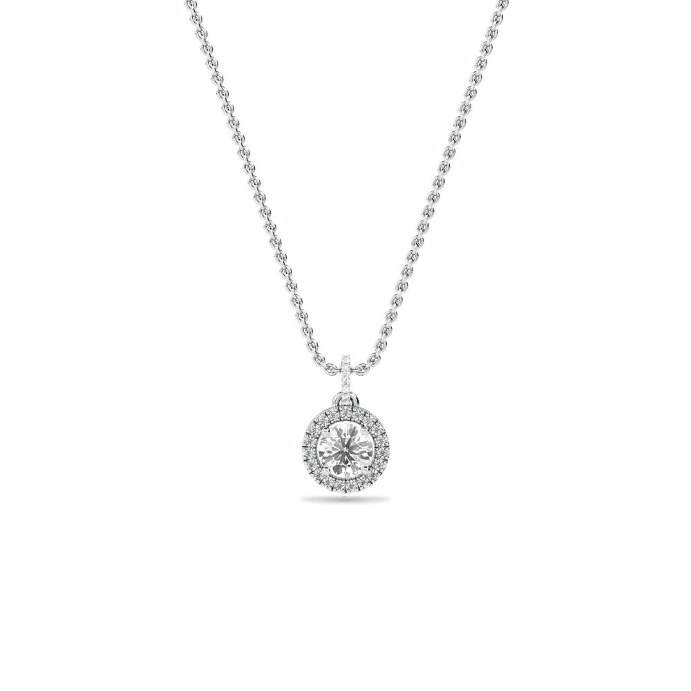 Pave Set Round Diamond Single Halo Pendant W