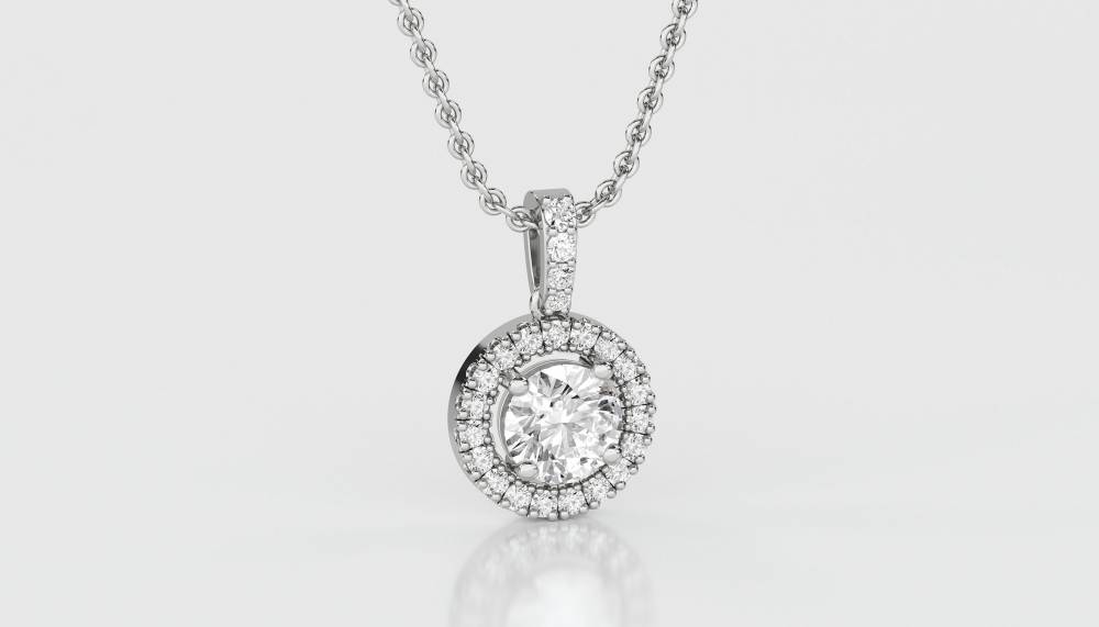 0.85ct Round Diamond Single Halo Pendant W