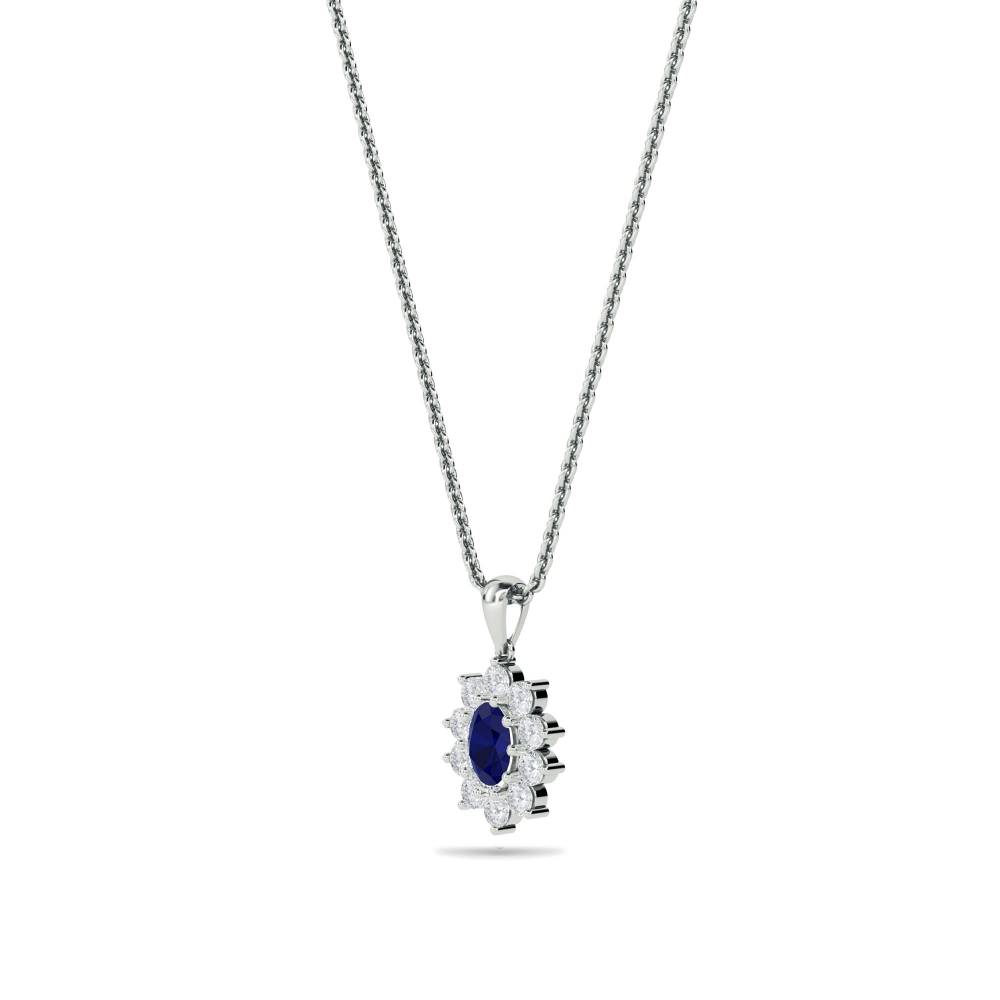 Oval Shaped Blue Sapphire & Diamond Pendant W